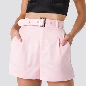 NA-KD shiny pink belted shorts